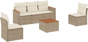 3258257 vidaXL Градински диван с възглавници, 6 части, бежов полиратан