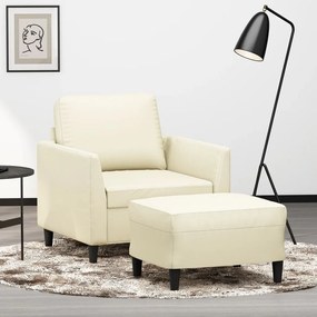 3201118 vidaXL Кресло с табуретка, кремаво, 60 см, изкуствена кожа