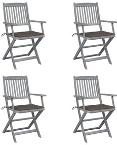 3064517 vidaXL Сгъваеми градински столове, 4 бр, с възглавници, акация масив