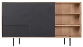 Черен/естествен нисък скрин от масивен дъб 176x100 cm Fina – Gazzda