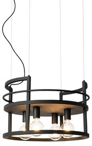 Индустриална висяща лампа черна със стойка кръгла 4-светлини - Cage Rack