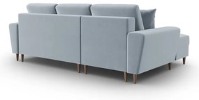 Светлосин кадифен разтегателен ъглов диван с място за съхранение (ляв ъгъл) Kyoto – Cosmopolitan Design