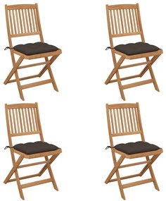 3064694 vidaXL Сгъваеми градински столове, 4 бр, с възглавници, акация масив