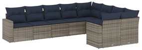 3219431 vidaXL Градински диван с възглавници, 9 части, полиратан, сив