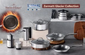 Уок тиган Swiss Haus SH-ZGW28, 28x9 см, 4 л, Sapphire-керамично покритие, Стъклен капак, Фурна до 260C, Индукция, Сребрист
