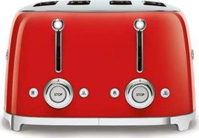 Тостер за хляб SMEG 50's Style TSF03RDEU, 2000W, 4 филии, 6 нива, Тавичка за трохи, Вграден кабел, Неръждаема стомана, Червен