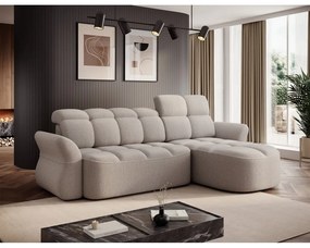 Бежов сгъваем/с място за съхранение ъглов диван от прежда с примки от букле (десен ъгъл) Beneth – ELTAP