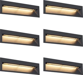 Комплект от 6 модерни вградени стенни лампи черни 28 см вкл. LED IP65 - Mert
