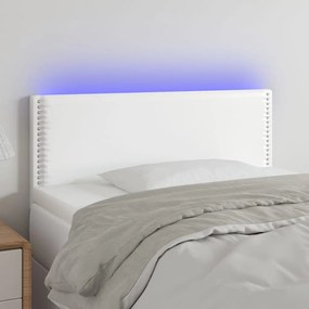 3121557 vidaXL LED Горна табла за легло, бяла, 100x5x78/88 см, изкуствена кожа