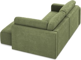 Зелен шенилов сгъваем/с място за съхранение ъглов диван (десен ъгъл/L форма) Kona – Makamii