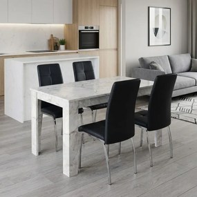 Комплект за трапезария 5 части Darlen - Alma бял мраморен цвят - черен 125x72x74см.