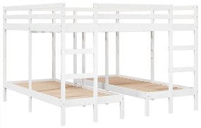 3308584 vidaXL Рамка за тройно легло, бяло, 200x200/80x200 см, бор масив