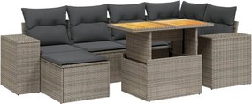 3275930 vidaXL Градински диван с възглавници, 7 части, полиратан, сив