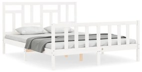 3193147 vidaXL Рамка за легло с табла бяла 5FT King Size масивно дърво