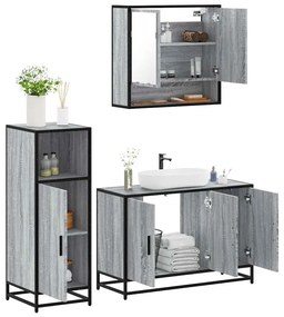 3300983 vidaXL Комплект мебели за баня от 3 части сив сонома инженерно дърво