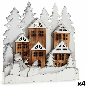 Декоративна фигурка Светлина Селище Бял Кафяв Дървен 44 x 44,7 x 6 cm (4 броя)