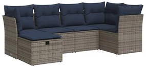 3325287 vidaXL Градински диван с възглавници, 6 части, полиратан, сив