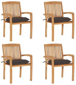 3073263 vidaXL Стифиращи градински столове с възглавници 4 бр тик масив