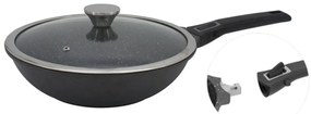 Уок тиган с капак и махаща се дръжка ZEPHYR ZP 4320 30NC, 30х10 см, Мраморно покритие, Индукция, Черен
