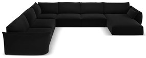 Черен кадифен ъглов диван (ляв ъгъл/U форма) Vanda – Mazzini Sofas
