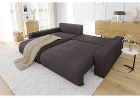 Кафяв разтегателен ъглов диван от рипсено кадифе (променлив) Sara – Ropez