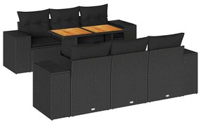 3327331 vidaXL Градински комплект диван с възглавници 7 части черен полиратан