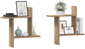 853262 vidaXL Стенни рафтове, 2 бр, дъб артизан, 50x12x50 см, инженерно дърво