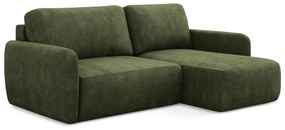 Зелен шенилов разтегателен ъглов диван с място за съхранение (десен ъгъл) Lilo – Makamii