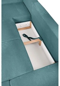 Тюркоаз сгъваем ъглов диван от рипсено кадифе (десен ъгъл/"U" форма) Tori – Bonami Selection