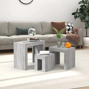 815985 vidaXL Стифиращи кафе маси, 3 бр, сив сонома, инженерно дърво