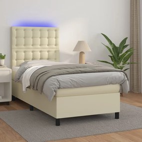3135923 vidaXL Боксспринг легло с матрак LED кремаво 90x200 см изкуствена кожа
