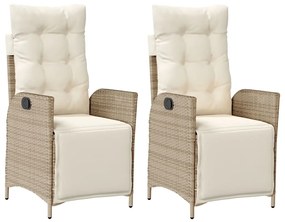 365292 vidaXL Накланящи градински столове с подложка 2 бр, бежов, полиратан