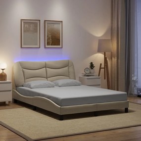 3213702 vidaXL Рамка за легло с LED без матрак Cream 140x190 cm Fabric