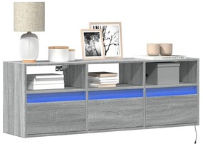 852346 vidaXL Стенен ТВ шкаф с LED осветление, сив сонома, 130x31x45 см