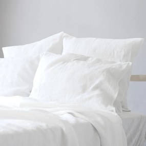 Бяло двойно удължено спално бельо със смес от лен 200x220 cm – Linen Tales