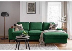 Тъмнозелен разтегателен ъглов диван от рипсено кадифе (десен ъгъл) Lofty Lilly – Miuform