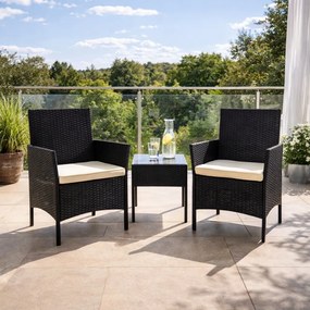 Градински мебели от ратан - комплект 2 стола + маса Кафяво