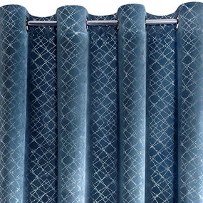 Красива завеса от синьо кадифе със сребрист геометричен модел 140 x 250 cm