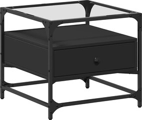 846049 vidaXL Маса за кафе със стъклен плот, черна, 50x50x45 см, стомана
