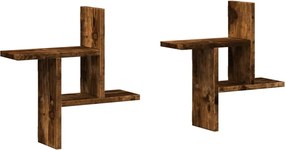 853249 vidaXL Стенни рафтове, 2 бр, опушен дъб, 38x12x38 см, инженерно дърво