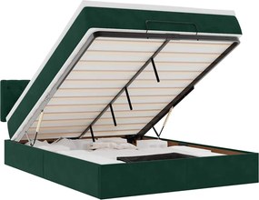3312701 vidaXL Османска легло с матрак и LED, тъмнозелено, 140x200 см, кадифе