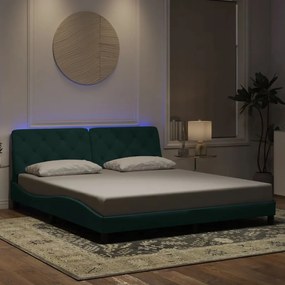 3213870 vidaXL Рамка за легло с LED осветление без матрак тъмнозелена 180x200 см кадифе