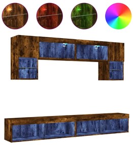 3216708 vidaXL ТВ стенни модули с LED, 6 части, опушен дъб, инженерно дърво