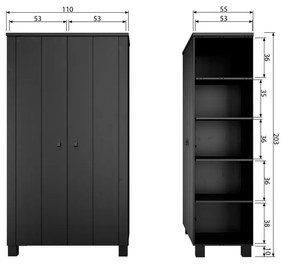 Гардероб от черен бор 111x202 cm Ties - WOOOD
