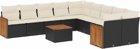 3260439 vidaXL Градински комплект диван с възглавници 11 части черен полиратан