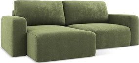 Зелен шенилов сгъваем/с място за съхранение ъглов диван (ляв ъгъл) Kona – Makamii