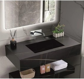 Мивка за баня PIETRA ICL 12049/80B /БЕЗ ОТВОР, стенен монтаж, кварц, черен, 80x50x18см