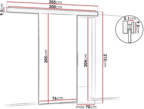 Плъзгаща се врата Malibu-Leuko-Дължина: 76 cm