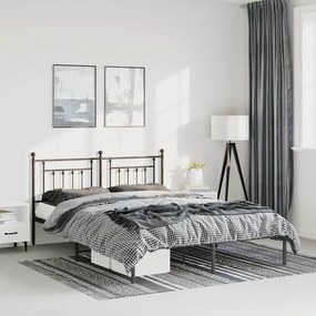 353539 vidaXL Метална рамка за легло с горна табла, черна, 150x200 см