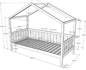 Детско легло къща, изработено от борова дървесина, 90 x 200 cm Dallas - Vipack